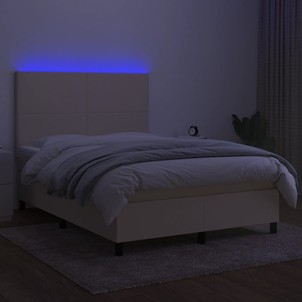 Krevet box spring s madracem LED krem 140x190 cm od tkanine