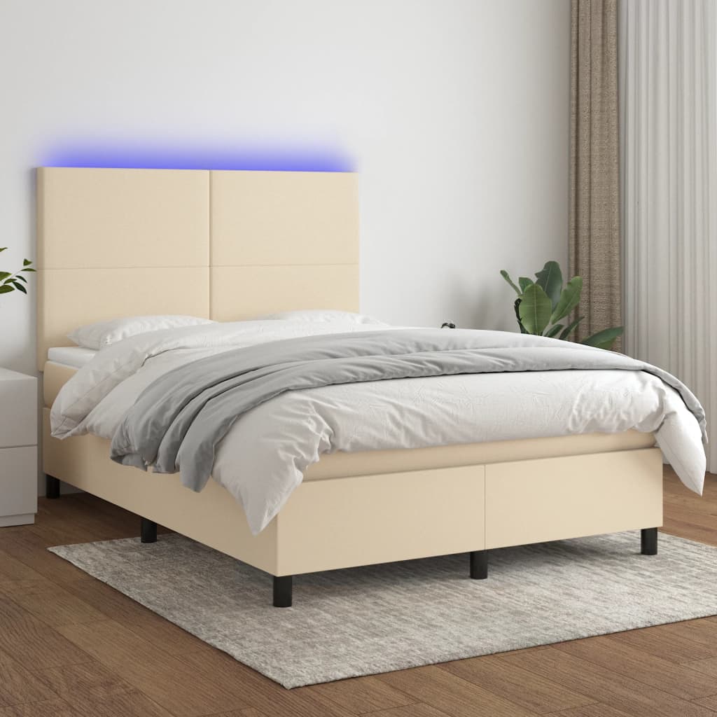 Krevet box spring s madracem LED krem 140x200 cm od tkanine