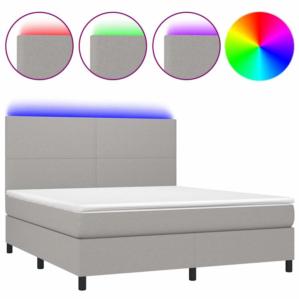 Krevet box spring s madracem LED svjetlosivi 160x200 cm tkanina