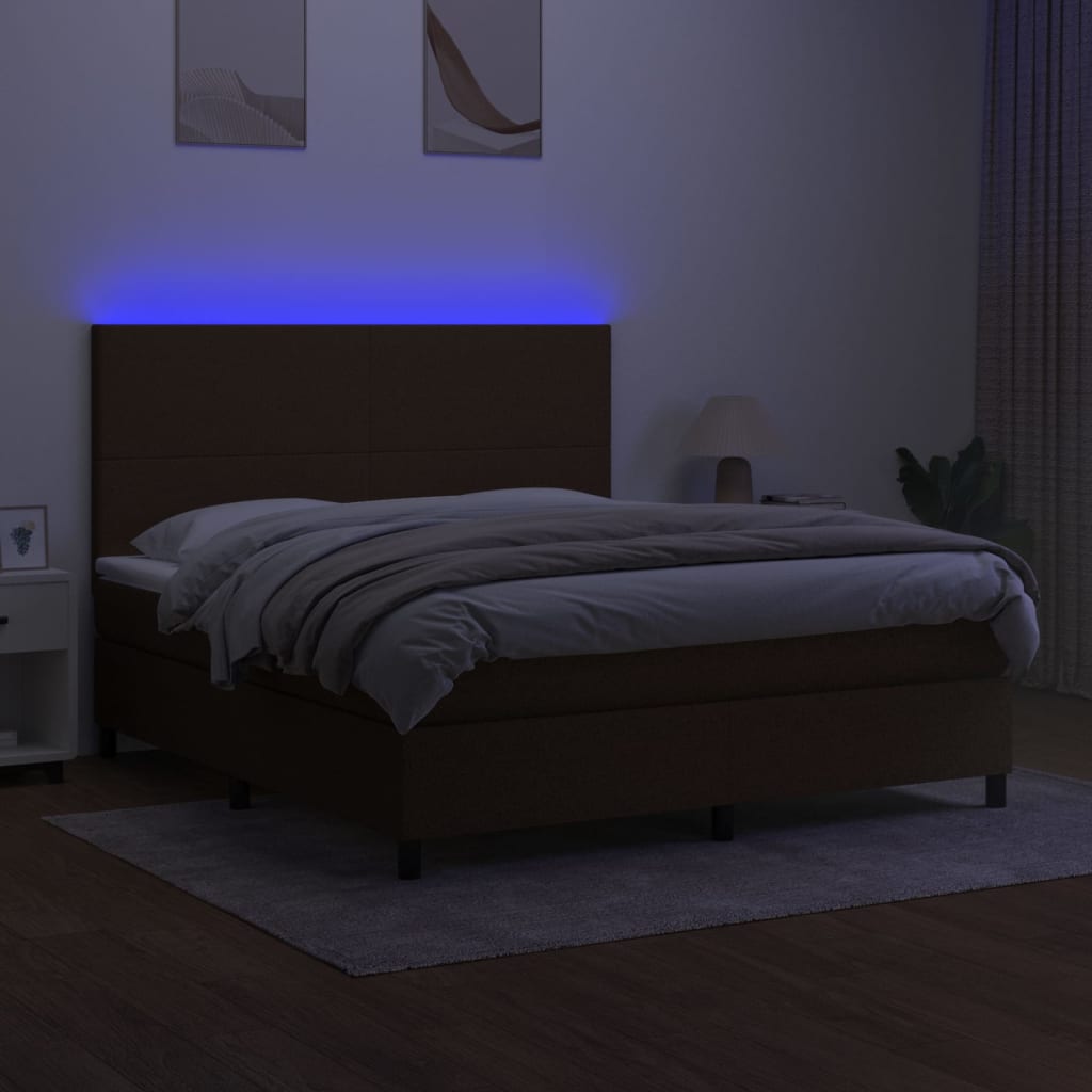 Krevet box spring s madracem LED tamnosmeđi 160x200 cm tkanina