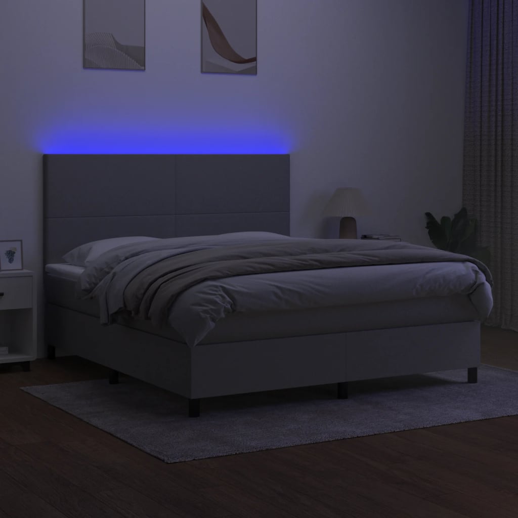 Krevet box spring s madracem LED svjetlosivi 180x200 cm tkanina