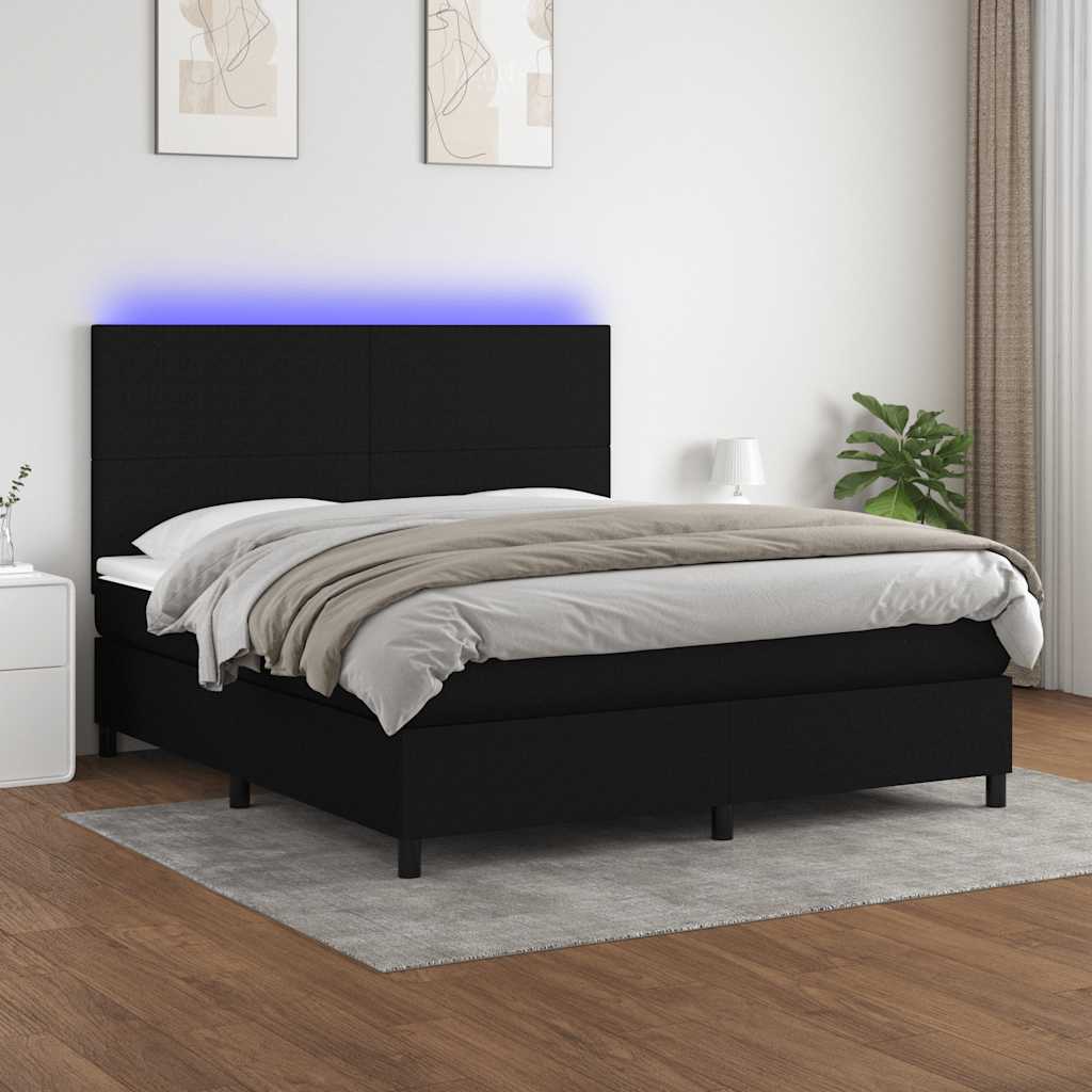 Krevet box spring s madracem LED crni 180x200 cm od tkanine