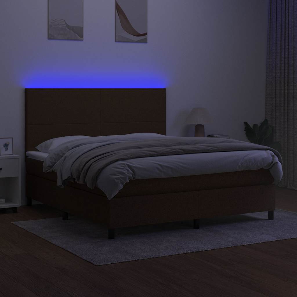Krevet box spring s madracem LED tamnosmeđi 180x200 cm tkanina