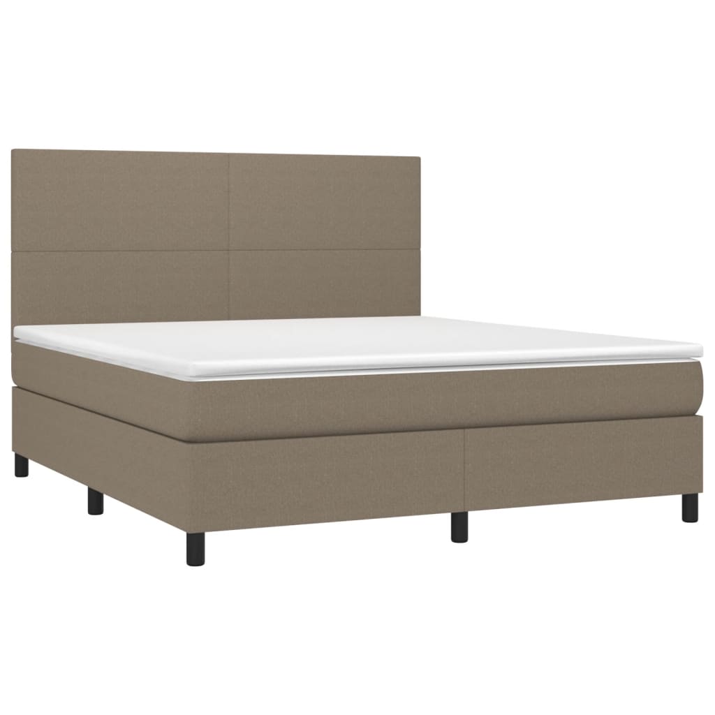 Krevet box spring s madracem LED smeđesivi 180x200 cm tkanina