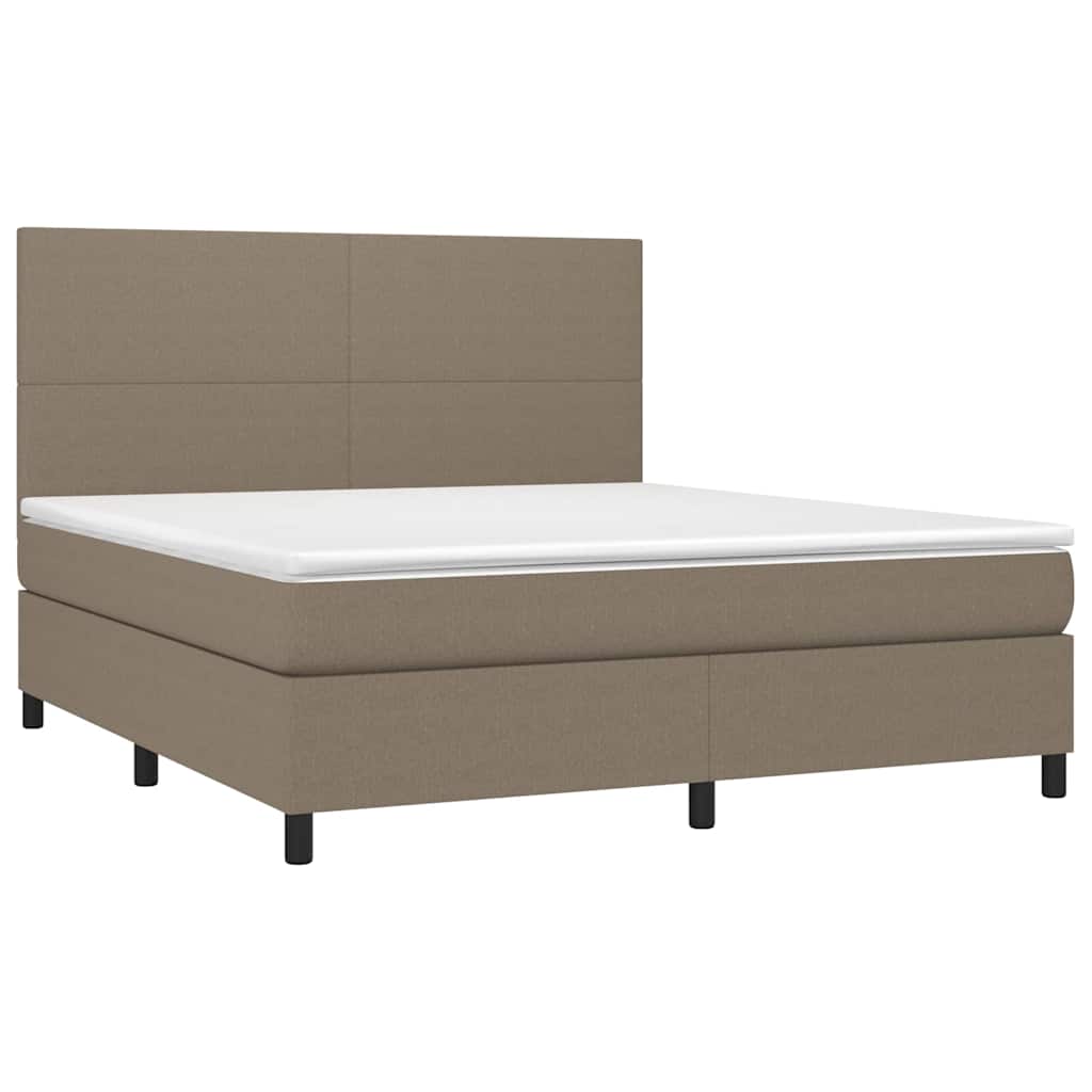 Krevet box spring s madracem LED smeđesivi 180x200 cm tkanina