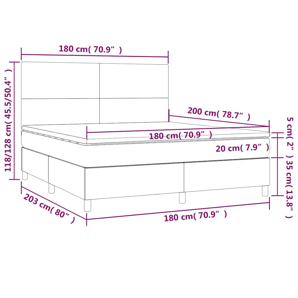 Krevet box spring s madracem LED smeđesivi 180x200 cm tkanina