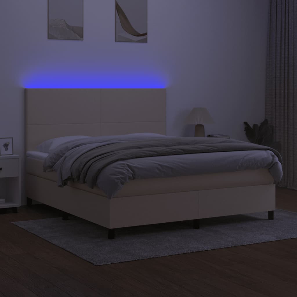 Krevet box spring s madracem LED krem 180x200 cm od tkanine
