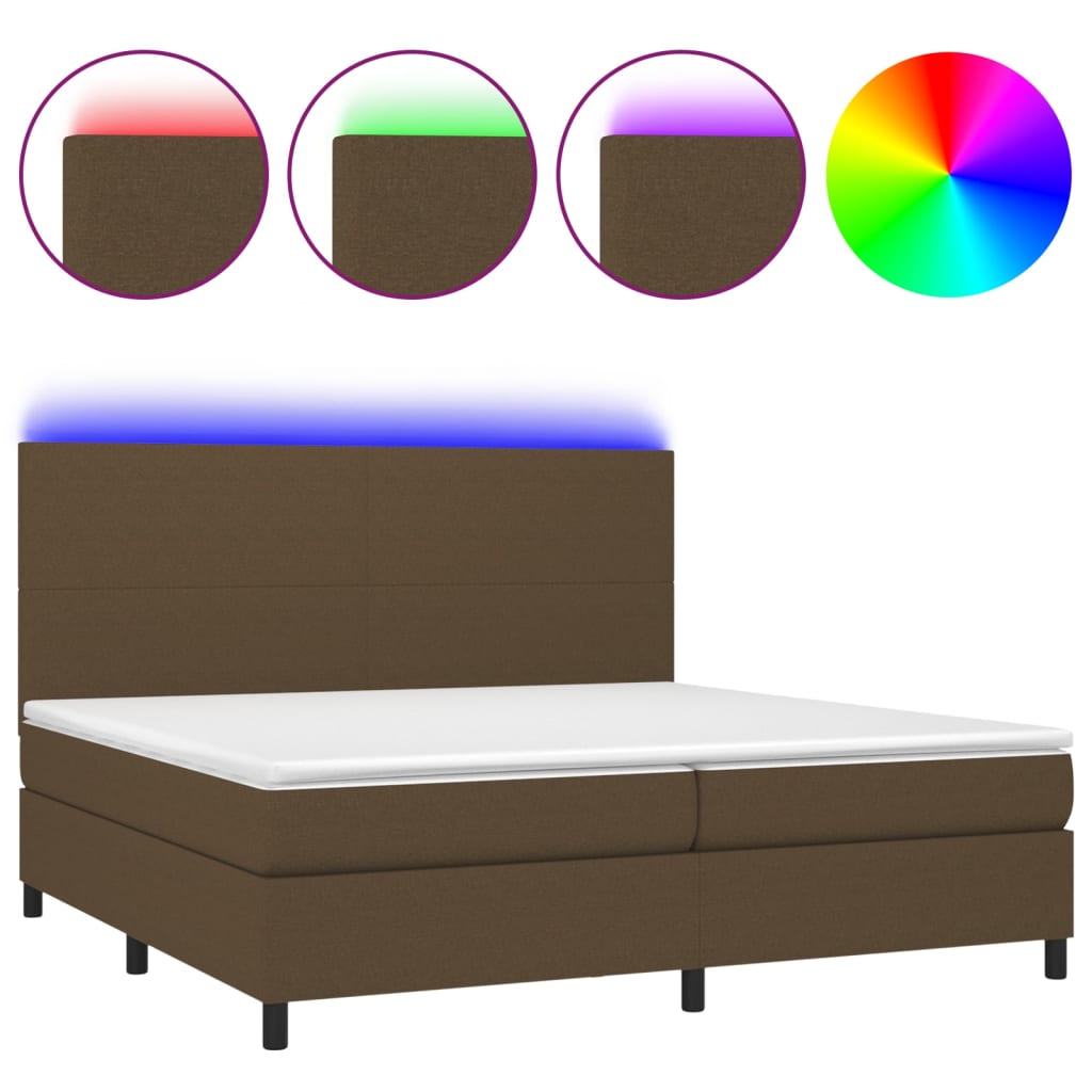 Krevet box spring s madracem LED tamnosmeđi 200x200 cm tkanina