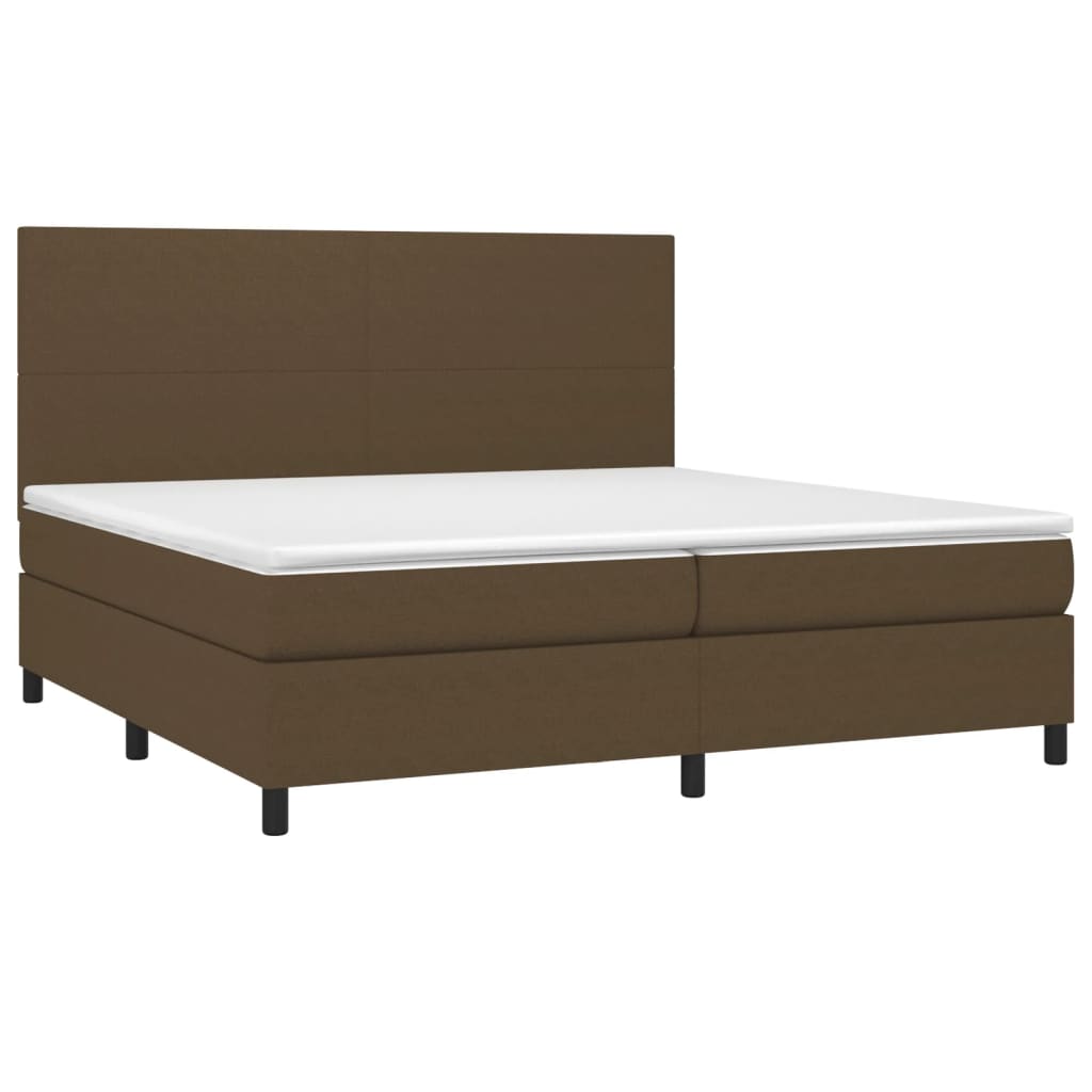 Krevet box spring s madracem LED tamnosmeđi 200x200 cm tkanina