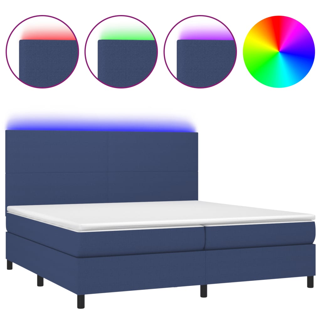 Krevet box spring s madracem LED plavi 200x200 cm od tkanine