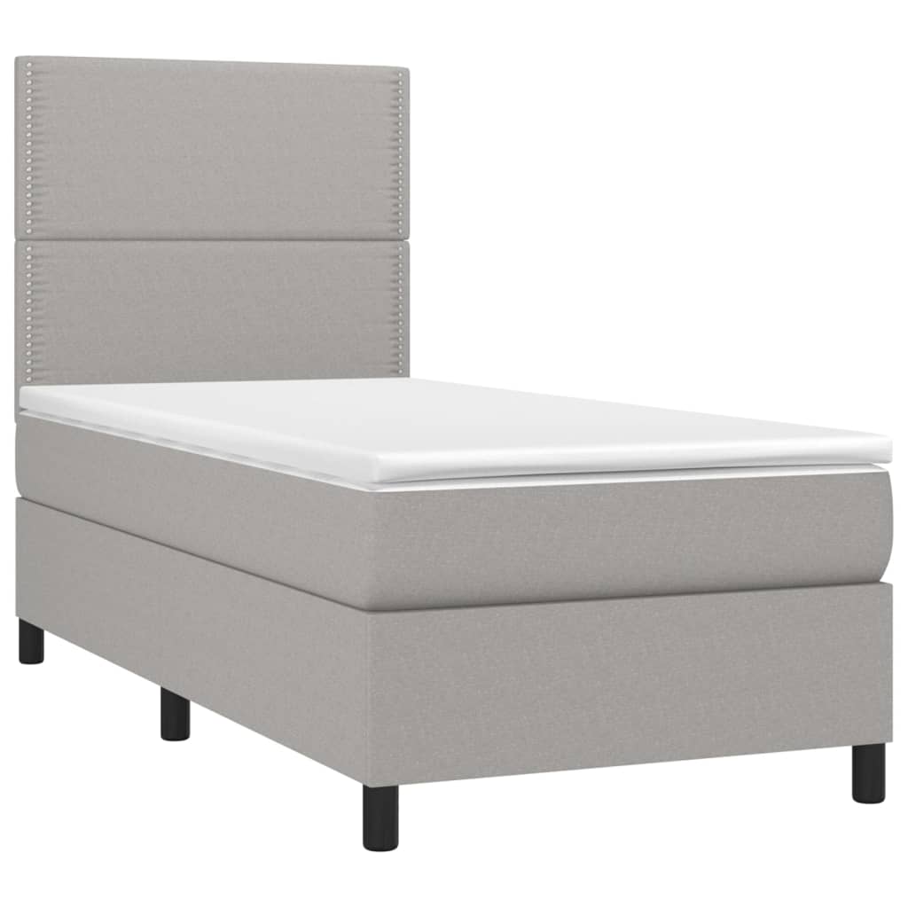 Krevet box spring s madracem LED svjetlosivi 90x190 cm tkanina