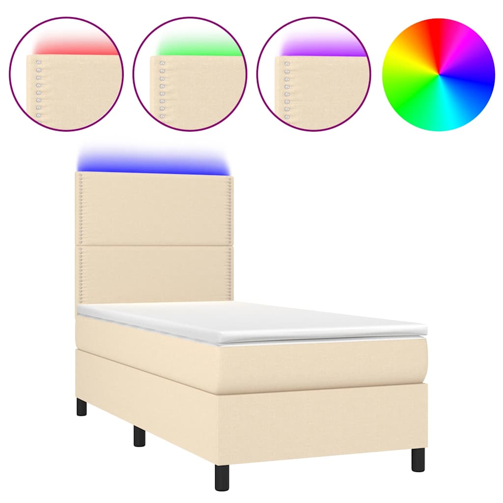 Krevet box spring s madracem LED krem 90x190 cm od tkanine