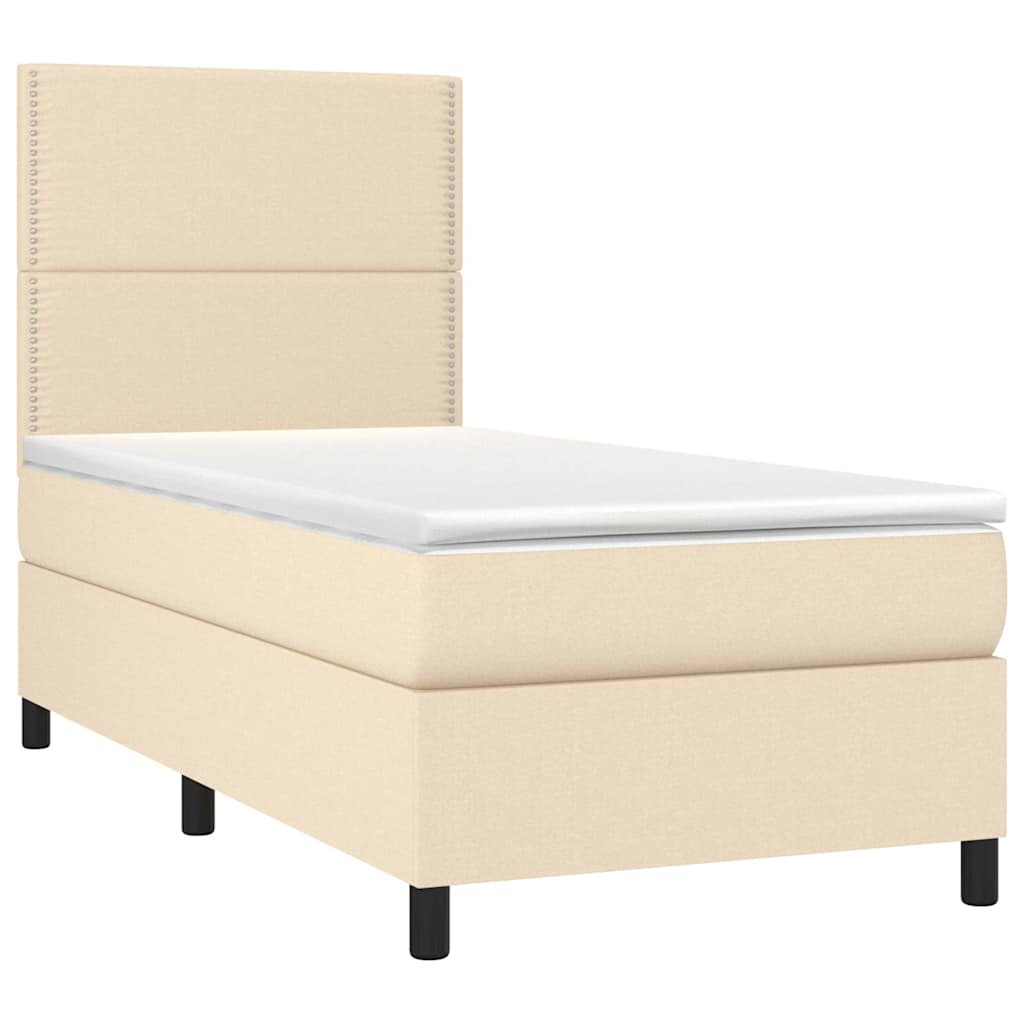 Krevet box spring s madracem LED krem 90x190 cm od tkanine