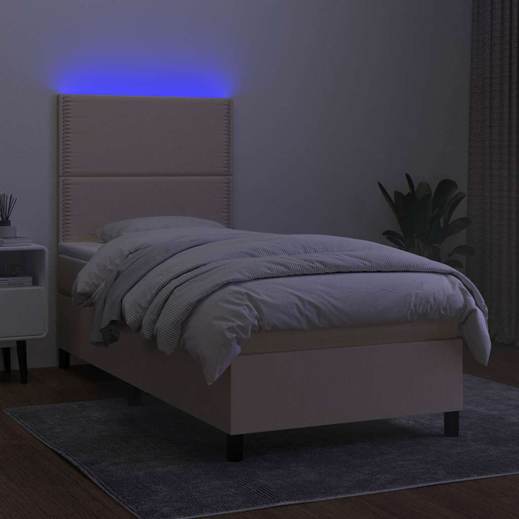 Krevet box spring s madracem LED krem 90x190 cm od tkanine