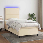 Krevet box spring s madracem LED krem 90x190 cm od tkanine