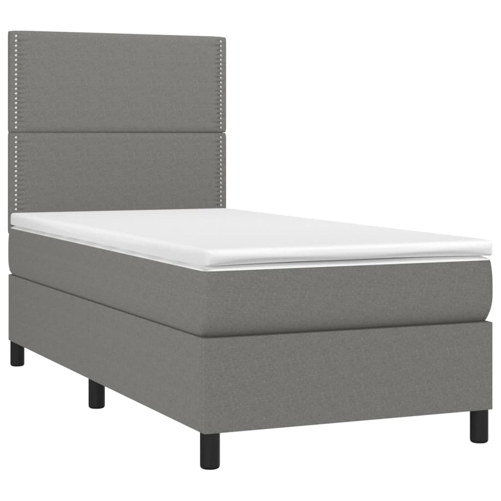 Krevet box spring s madracem LED tamnosivi 90x200 cm tkanina