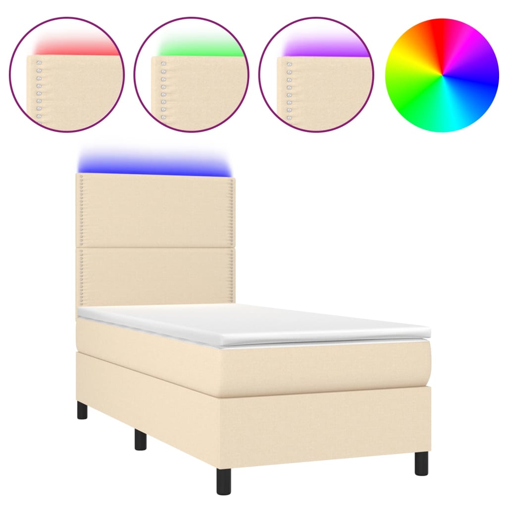 Krevet box spring s madracem LED krem 90x200 cm od tkanine