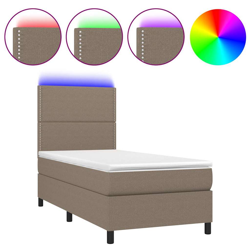 Krevet box spring s madracem LED smeđesivi 100x200 cm tkanina
