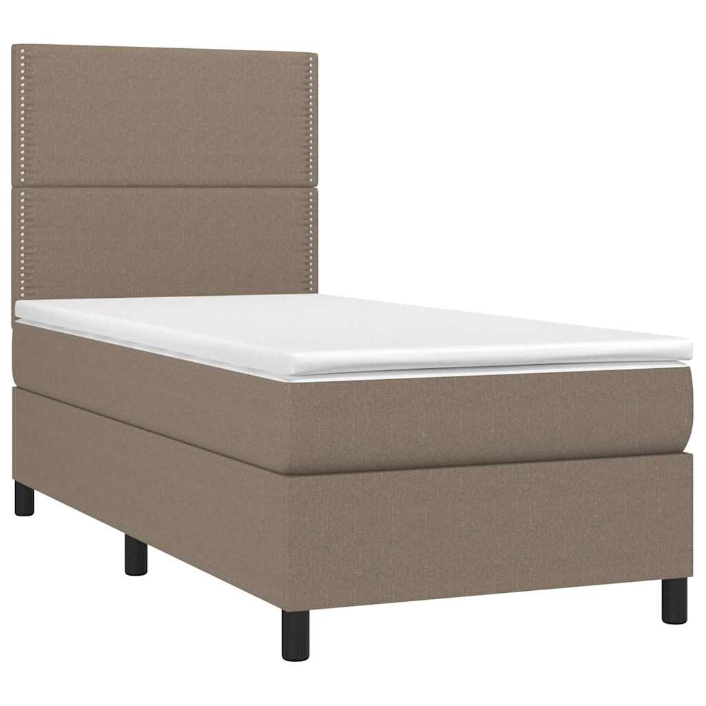 Krevet box spring s madracem LED smeđesivi 100x200 cm tkanina