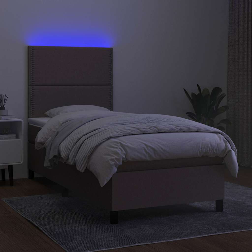 Krevet box spring s madracem LED smeđesivi 100x200 cm tkanina