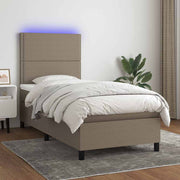 Krevet box spring s madracem LED smeđesivi 100x200 cm tkanina