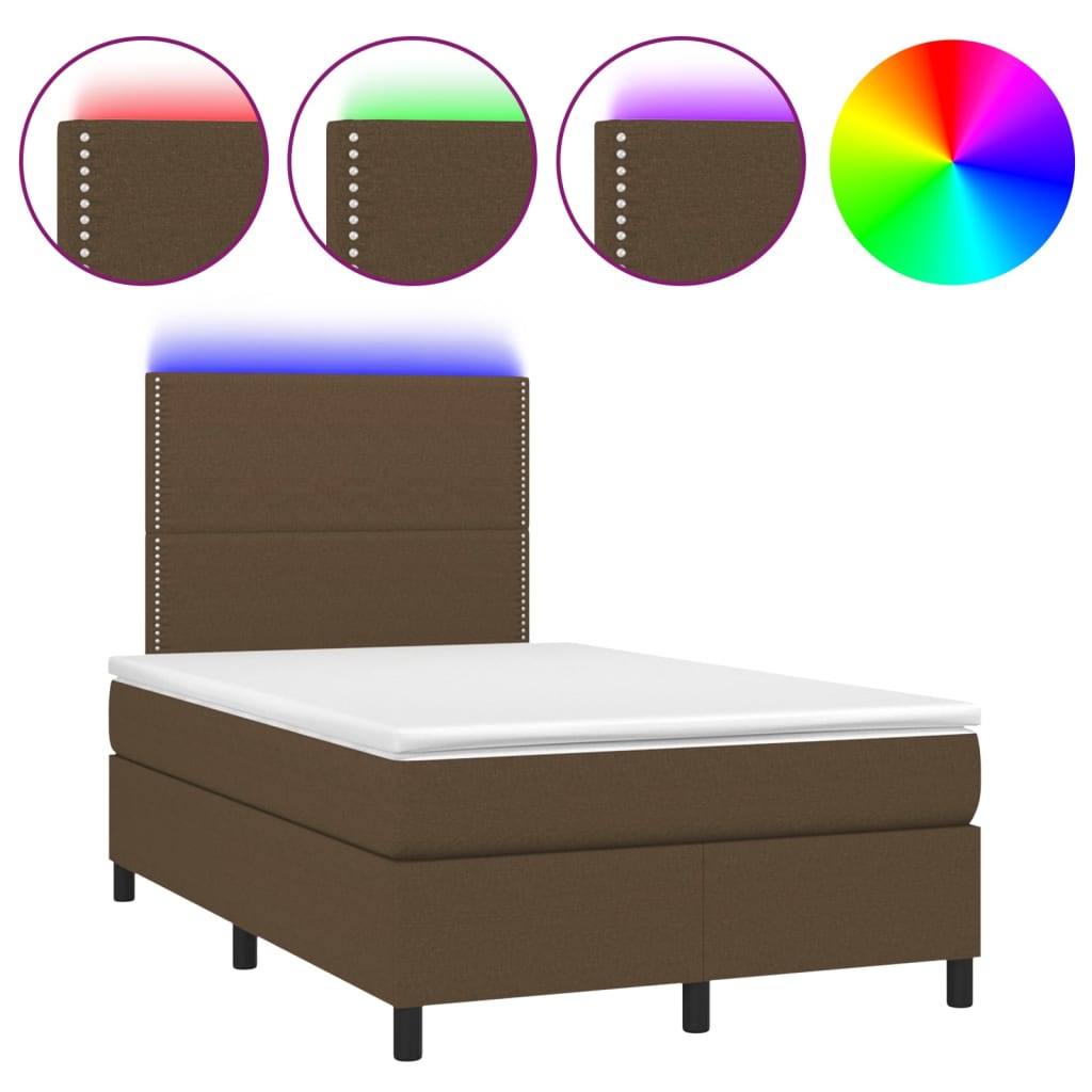 Krevet box spring s madracem LED tamnosmeđi 120x200 cm tkanina