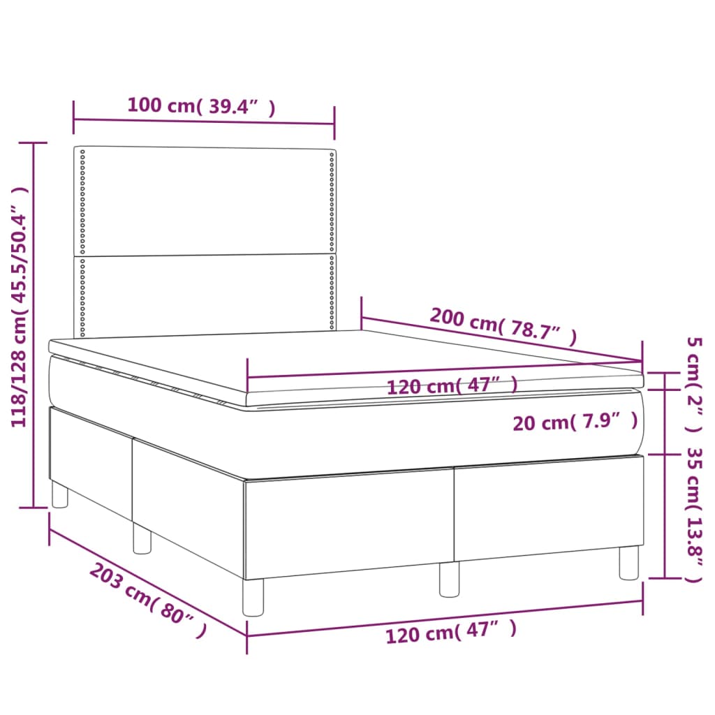 Krevet box spring s madracem LED plavi 120 x 200 cm od tkanine
