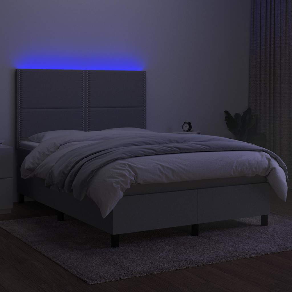 Krevet box spring s madracem LED svjetlosivi 140x190 cm tkanina
