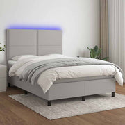 Krevet box spring s madracem LED svjetlosivi 140x190 cm tkanina