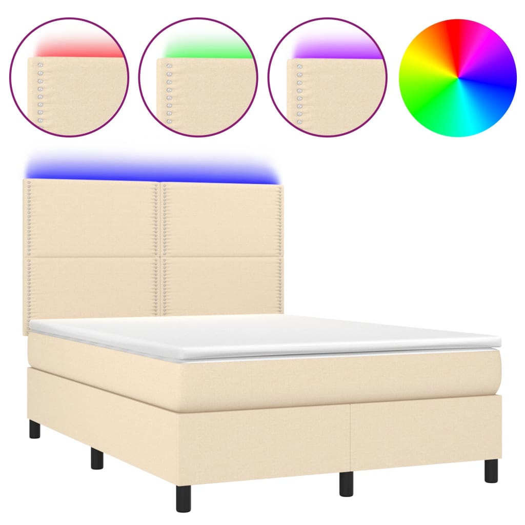 Krevet box spring s madracem LED krem 140x190 cm od tkanine