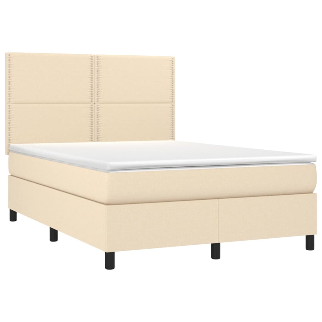 Krevet box spring s madracem LED krem 140x190 cm od tkanine
