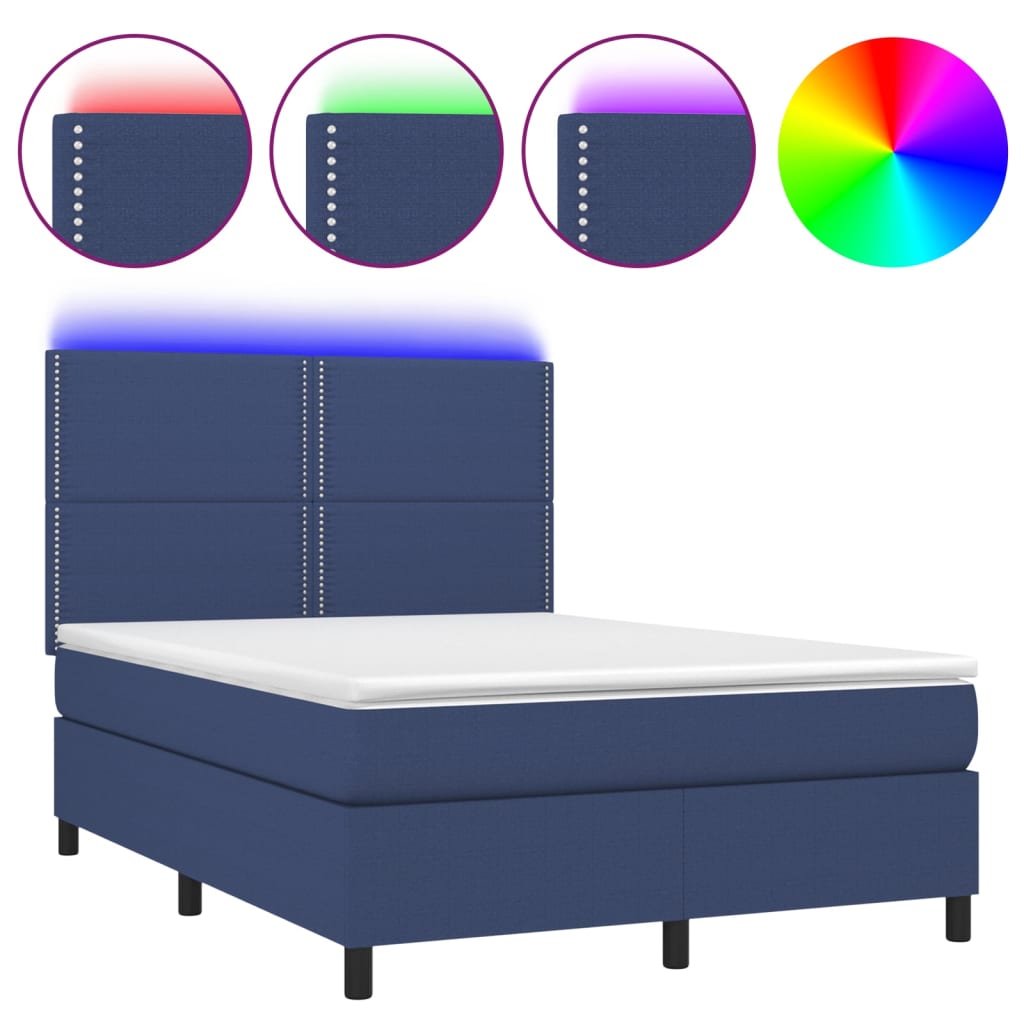 Krevet box spring s madracem LED plavi 140x190 cm od tkanine