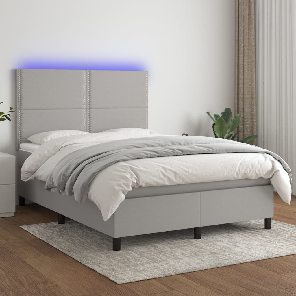 Krevet box spring s madracem LED svjetlosivi 140x200 cm tkanina