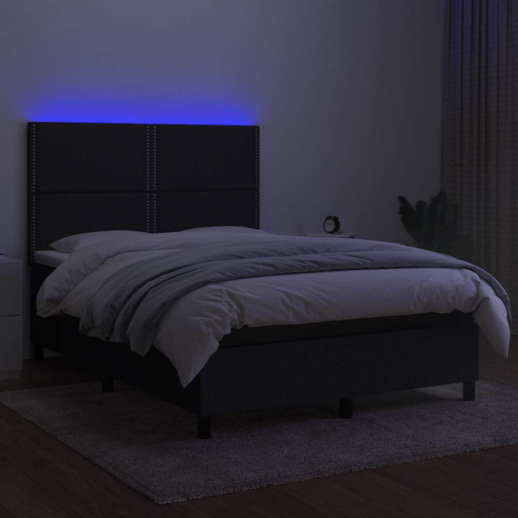 Krevet box spring s madracem LED crni 140x200 cm od tkanine