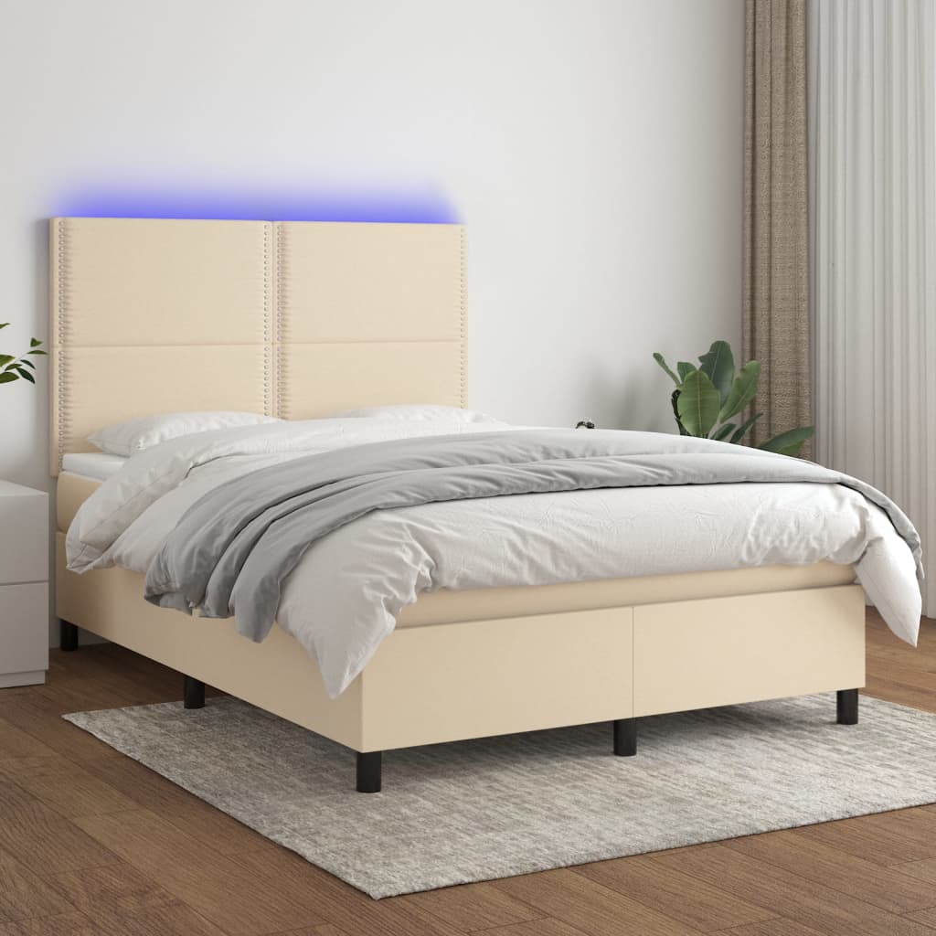 Krevet box spring s madracem LED krem 140x200 cm od tkanine