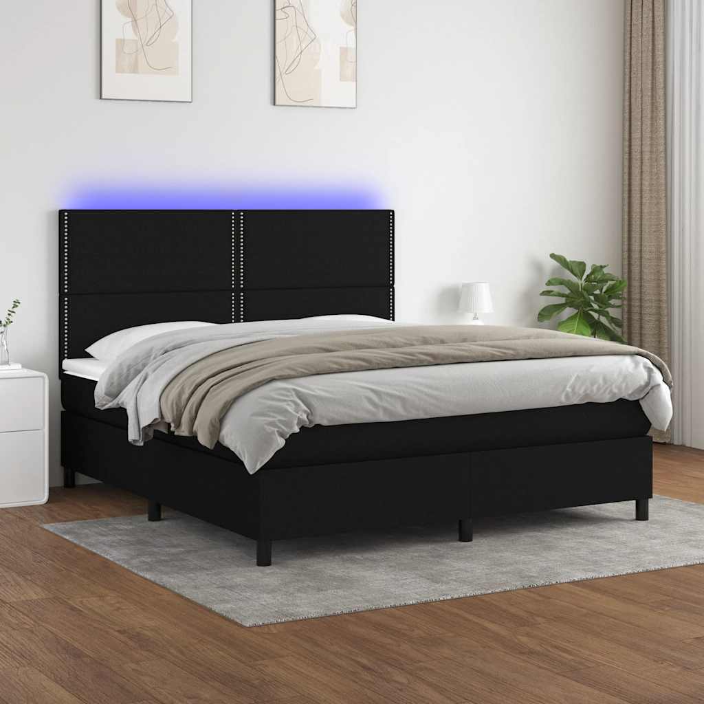 Krevet box spring s madracem LED crni 180x200 cm od tkanine
