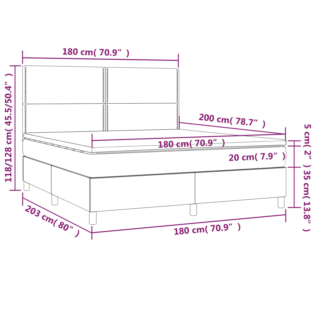 Krevet box spring s madracem LED tamnosmeđi 180x200 cm tkanina