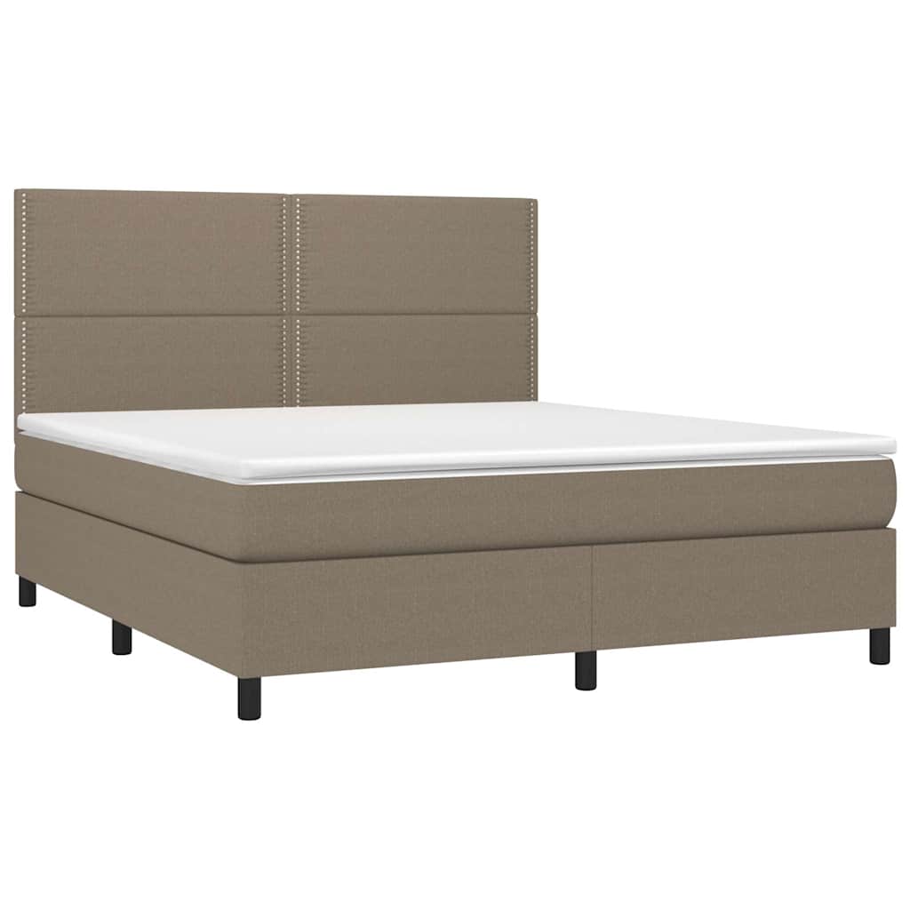Krevet box spring s madracem LED smeđesivi 180x200 cm tkanina