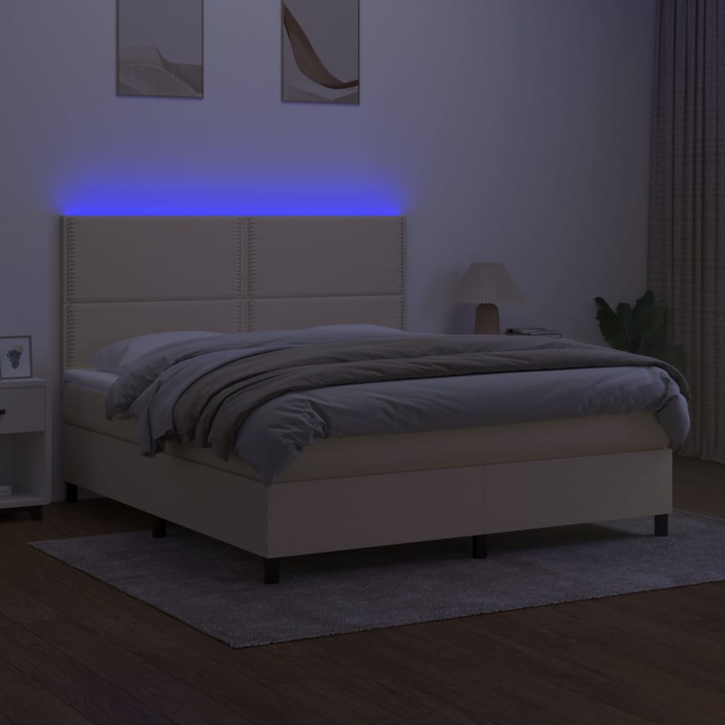 Krevet box spring s madracem LED krem 180x200 cm od tkanine