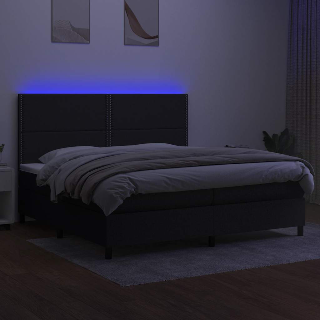 Krevet box spring s madracem LED crni 200x200 cm od tkanine