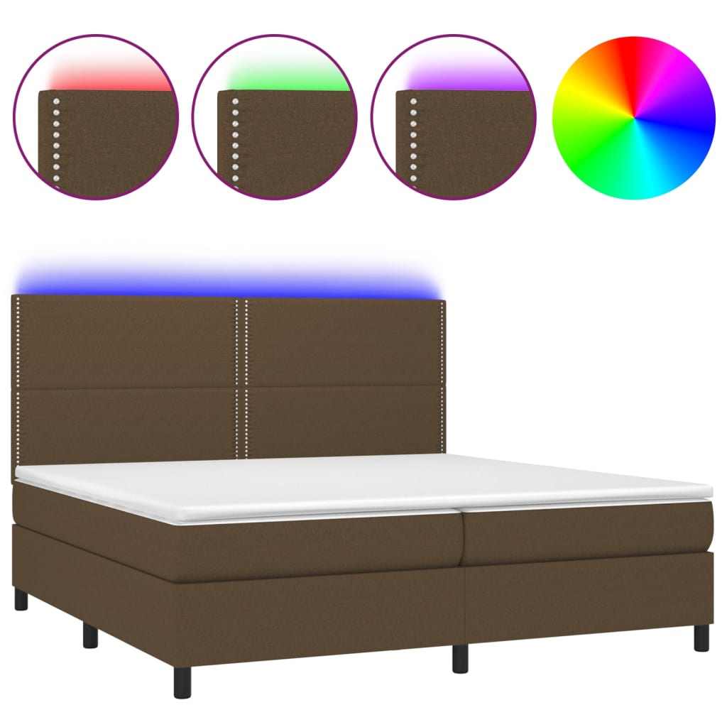 Krevet box spring s madracem LED tamnosmeđi 200x200 cm tkanina