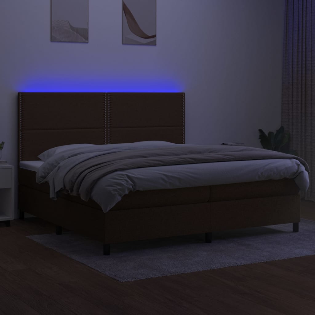 Krevet box spring s madracem LED tamnosmeđi 200x200 cm tkanina