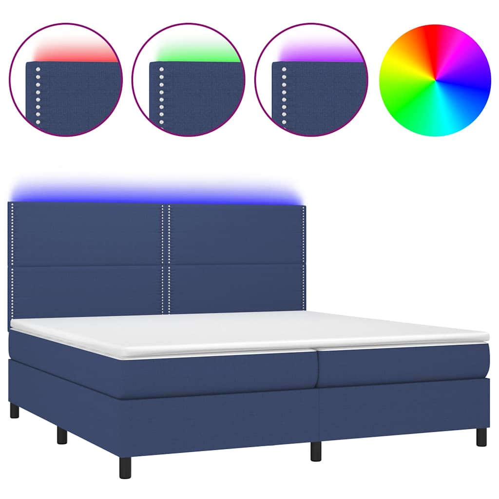 Krevet box spring s madracem LED plavi 200x200 cm od tkanine