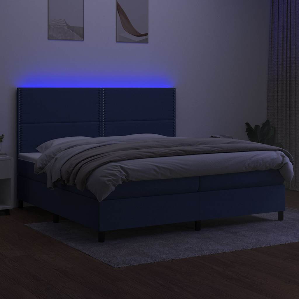 Krevet box spring s madracem LED plavi 200x200 cm od tkanine