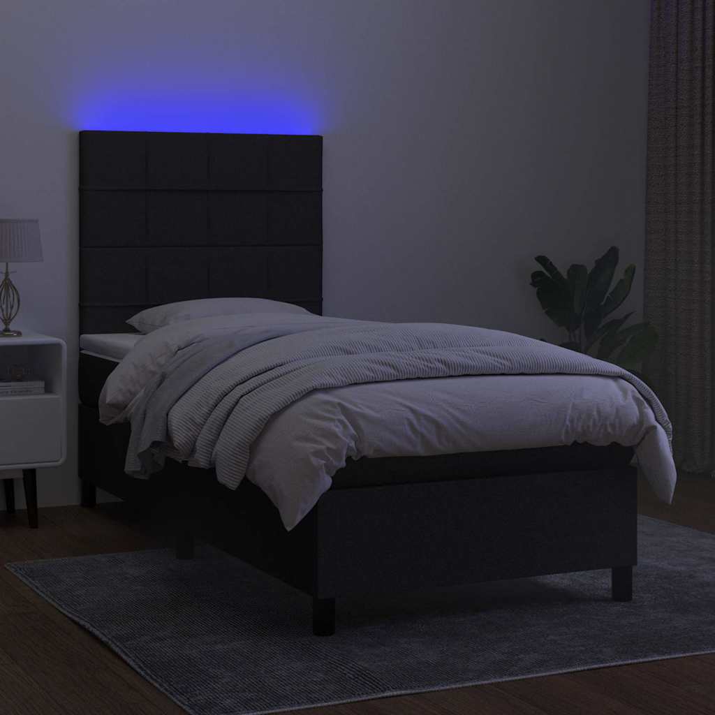 Krevet box spring s madracem LED crni 80 x 200 cm od tkanine