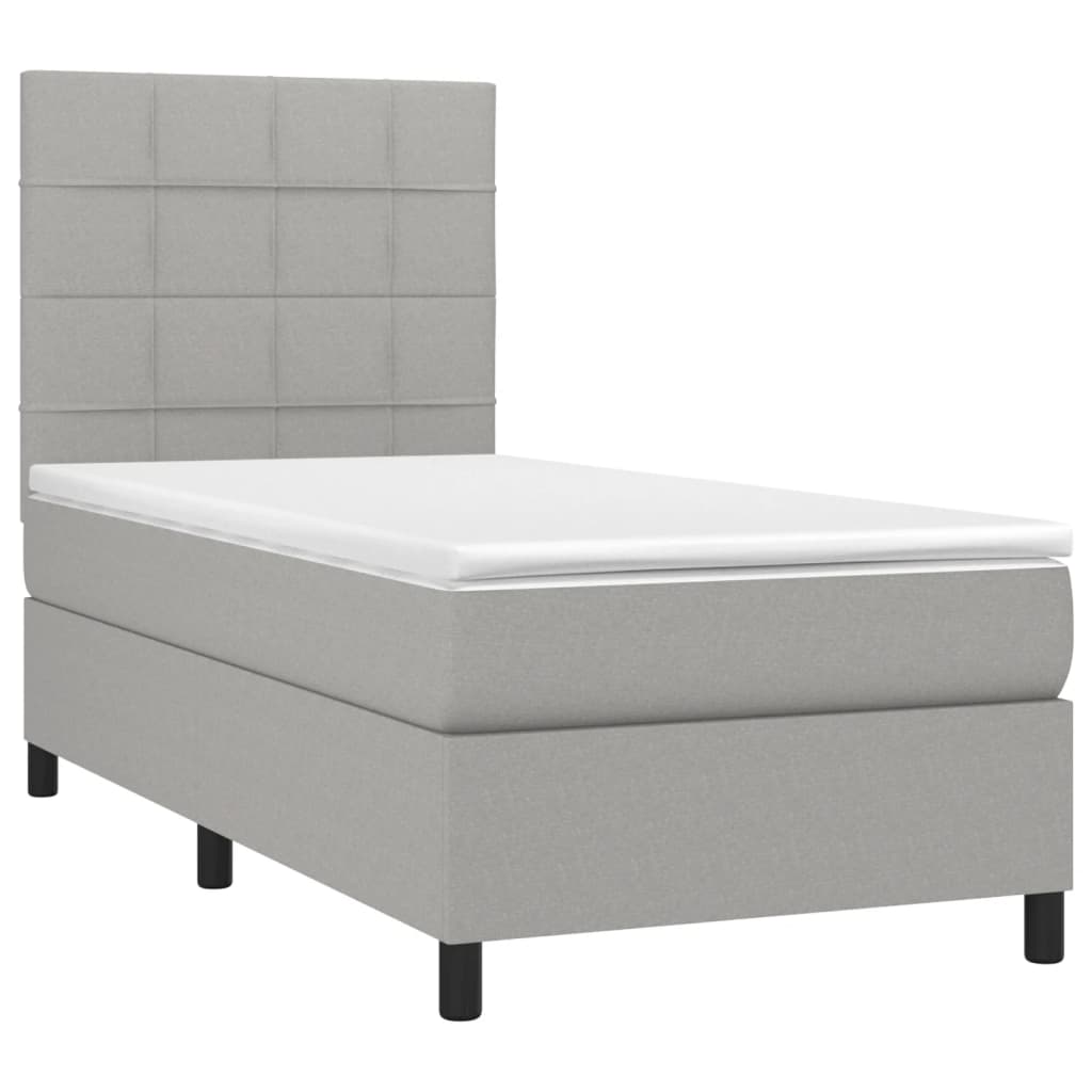 Krevet box spring s madracem LED svjetlosivi 90x200 cm tkanina