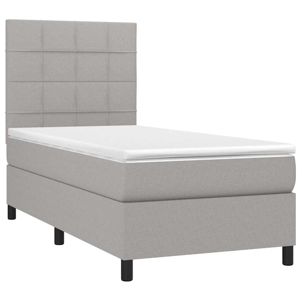 Krevet box spring s madracem LED svjetlosivi 90x200 cm tkanina