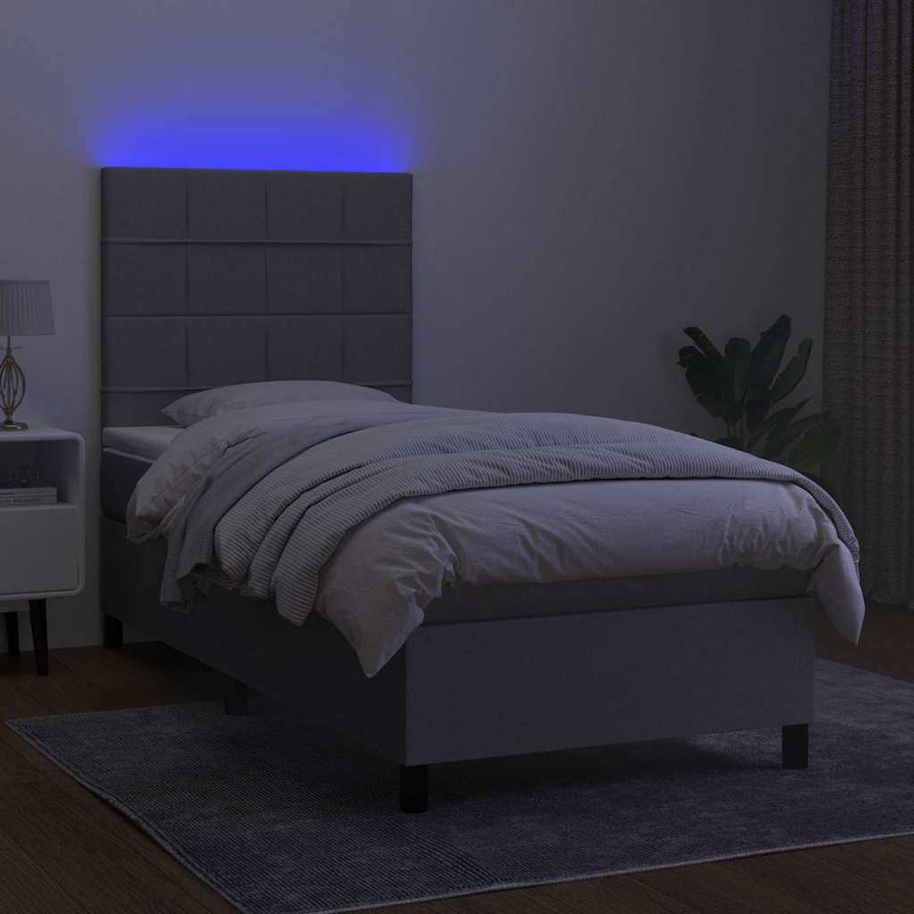Krevet box spring s madracem LED svjetlosivi 90x200 cm tkanina