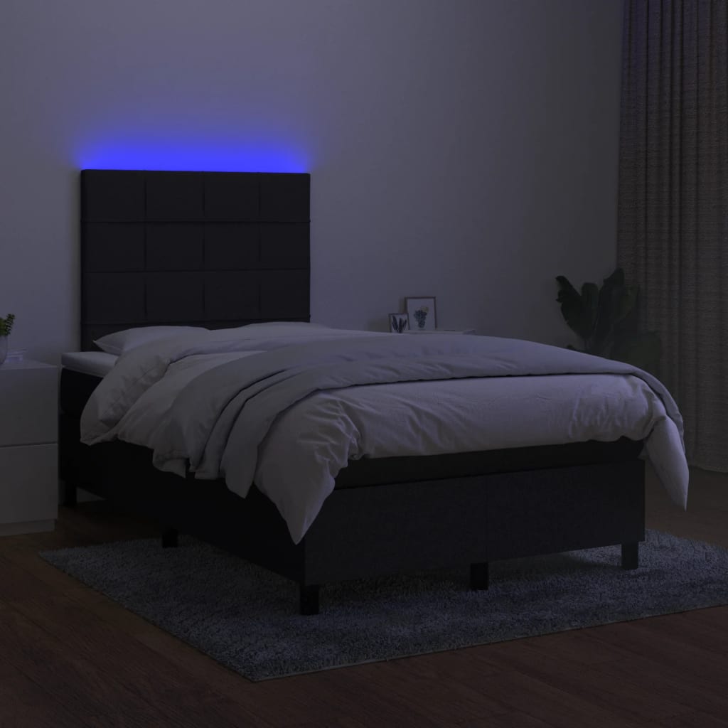 Krevet box spring s madracem LED crni 120 x 200 cm od tkanine
