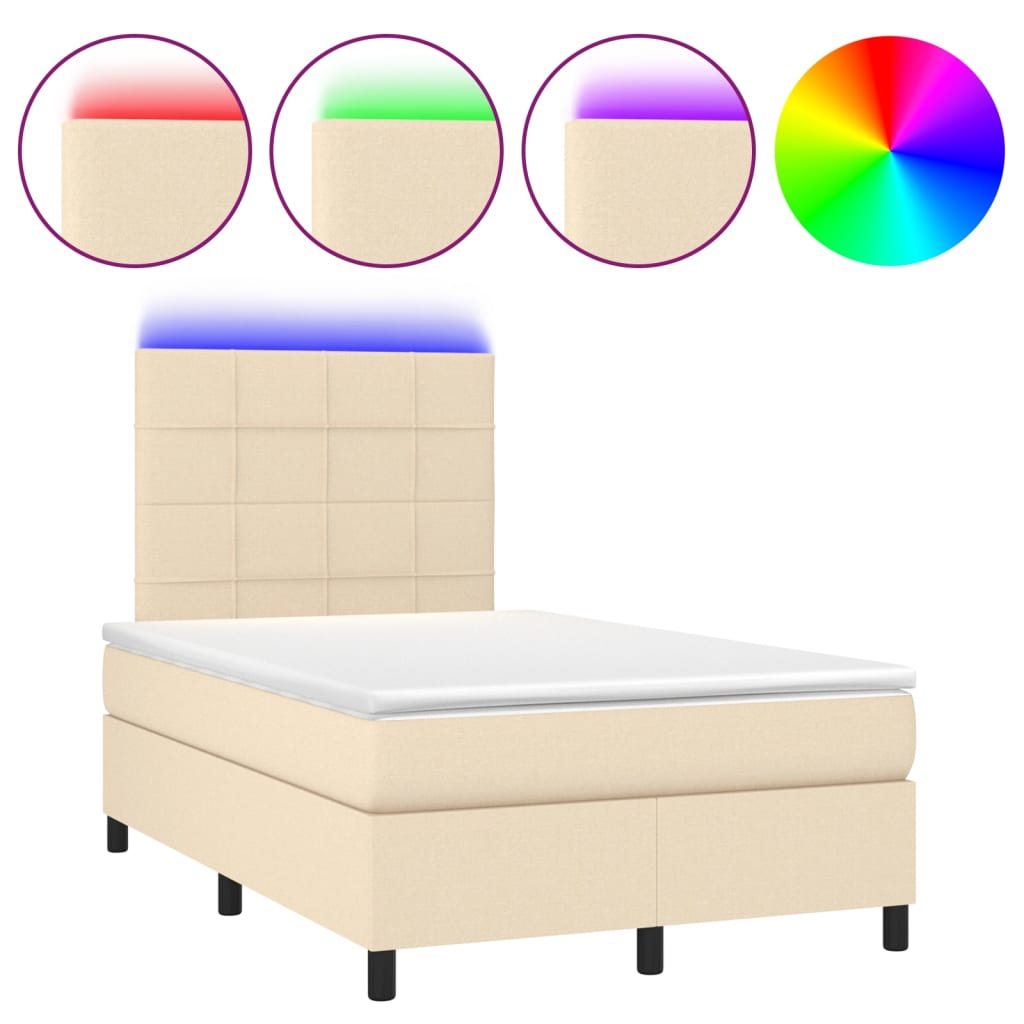 Krevet box spring s madracem LED krem 120 x 200 cm od tkanine